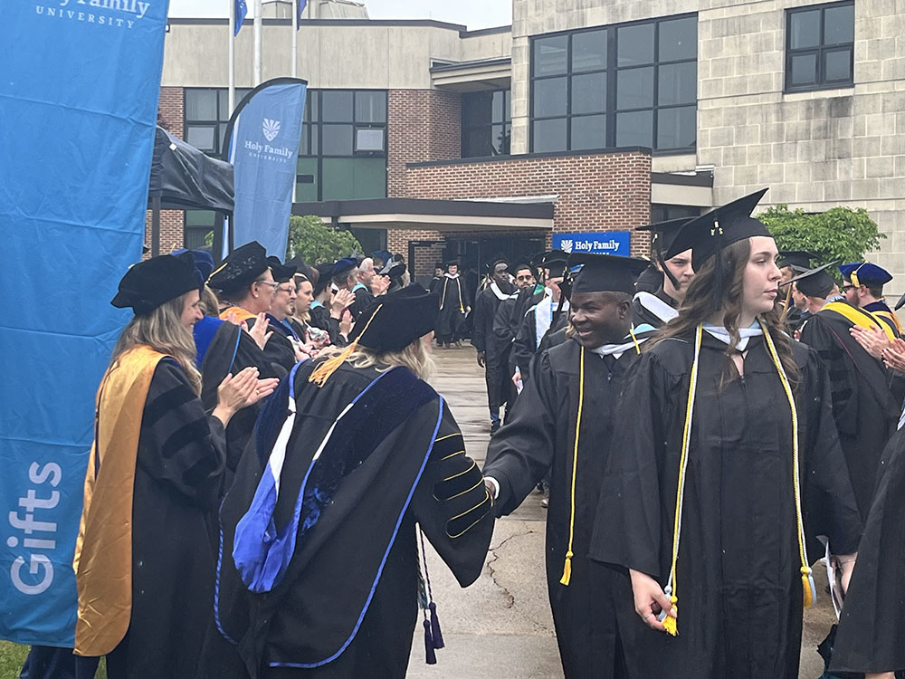 The Class of 2024 celebrating during Holy Family University's 67th Commencement ceremony.