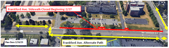 Diagram of sidewalk closure along Frankford Avenue