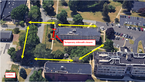 Diagram of campus sidewalk closure