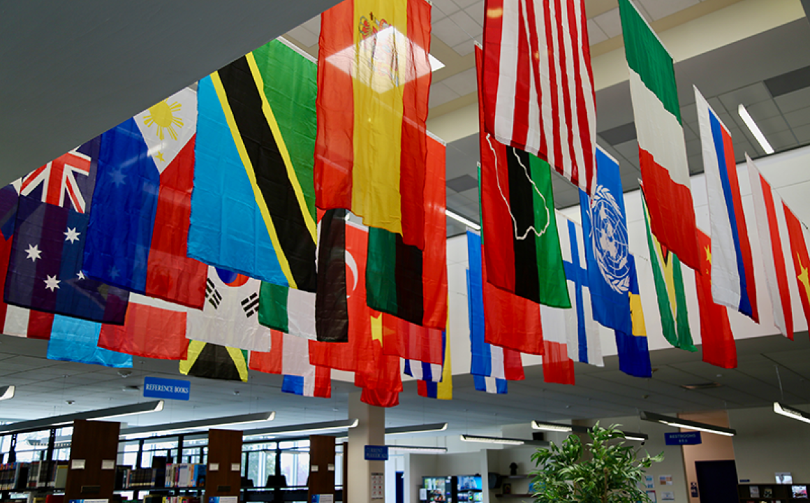 Campus Library Outfitted with International Flags