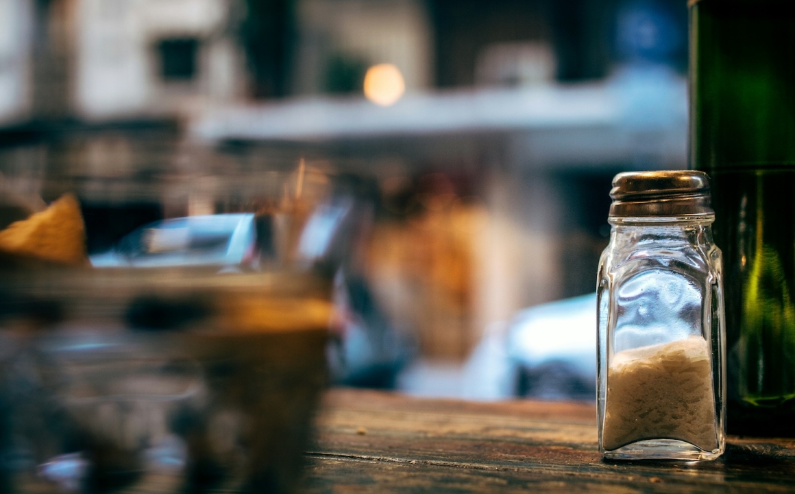 Salt shaker on table