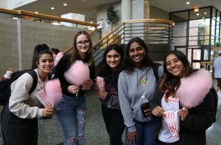 HFU students celebrating with popcorn and cotton candy