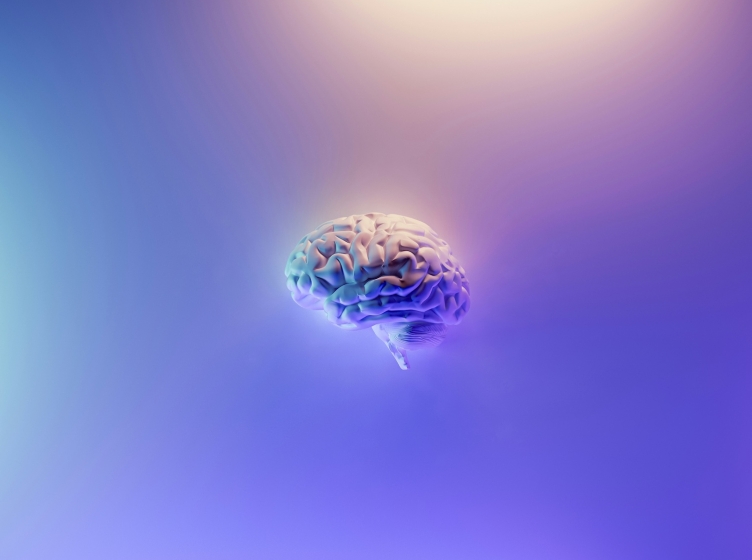 Graphic of a brain against a bright purple background