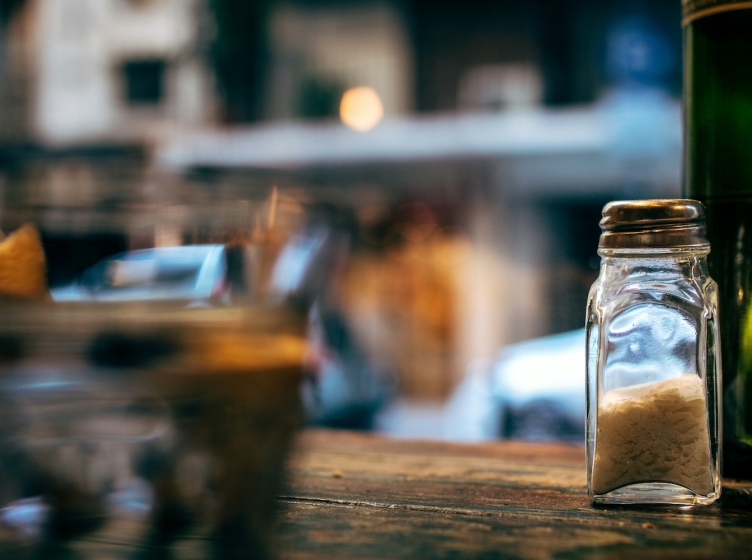 Salt shaker on table