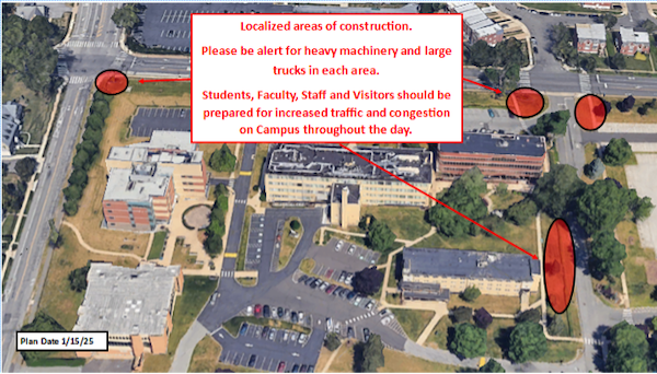 Diagram of campus construction as January 15, 2025