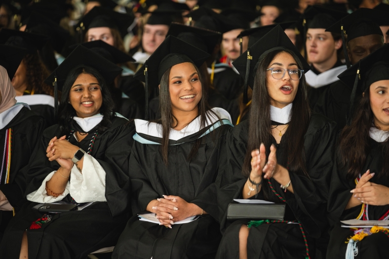 HFU students sitting during commencement ceremony